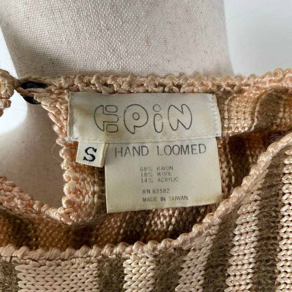90s Vintage Epin Hand Loomed Sweater Womens S Brown Striped Wide Dolman Sleeves - Picture 4 of 14
